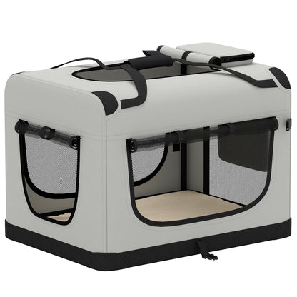 PawHut Pet Carrier Bag, Soft-Sided Dog Carrier with Security Buckle Strap, Washable Cushion and Folded Bowl, Light Grey