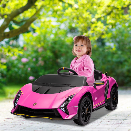 AIYAPLAY 12V Lamborghini Autentica Licencjonowany samochód elektryczny dla dzieci ze zdalnym sterowaniem, cztery koła z zawieszeniem, miękki start, różowy
