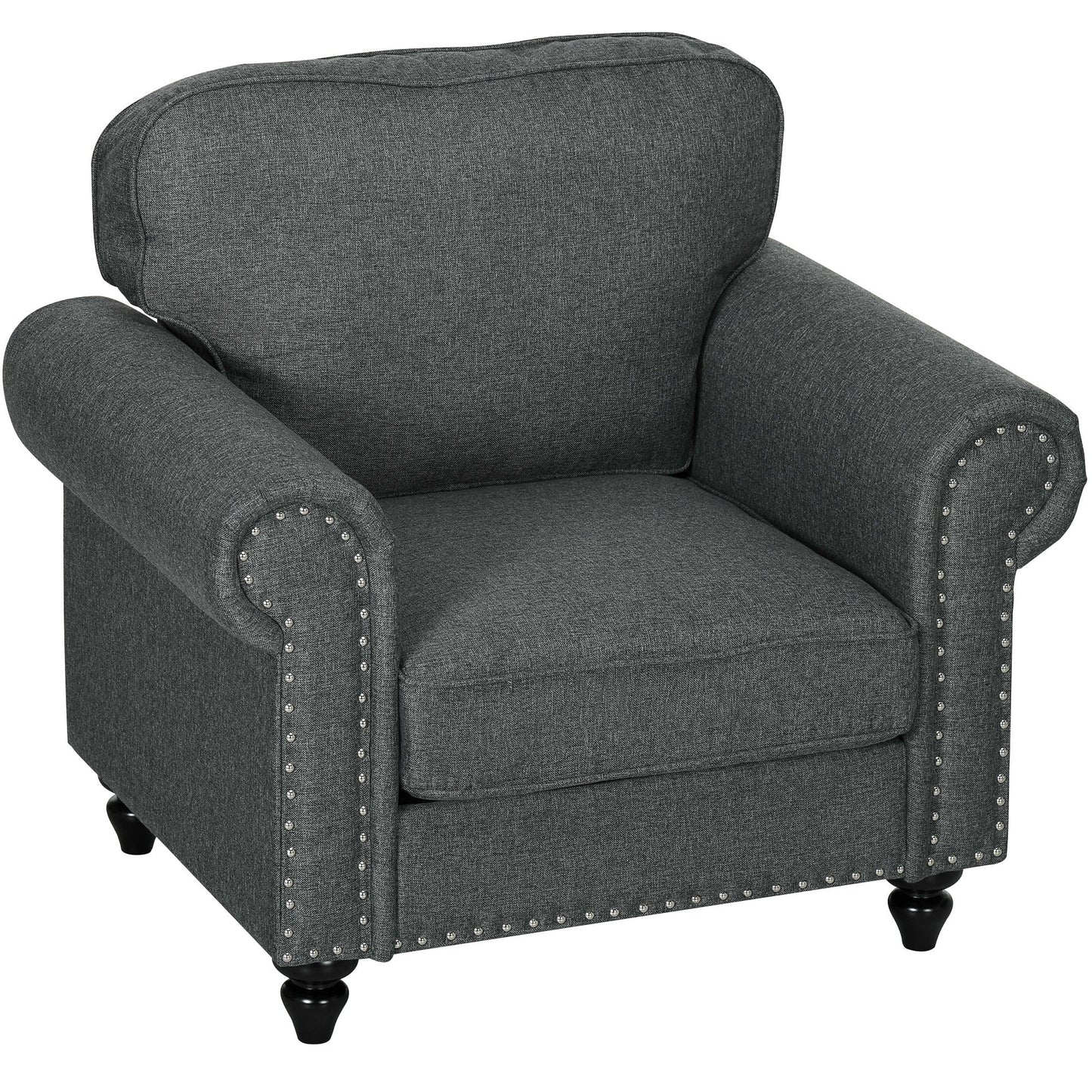 HOMCOM Mid-Century Armchair, with Pocket Springs - Charcoal Grey