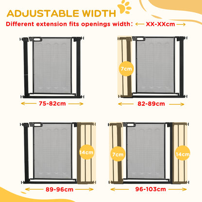 PawHut Pressure Fit Safety Gate, for Staircases, Hallways, Doorways w/ Extensions Kit, 75-103CM Adjustable Width - Black