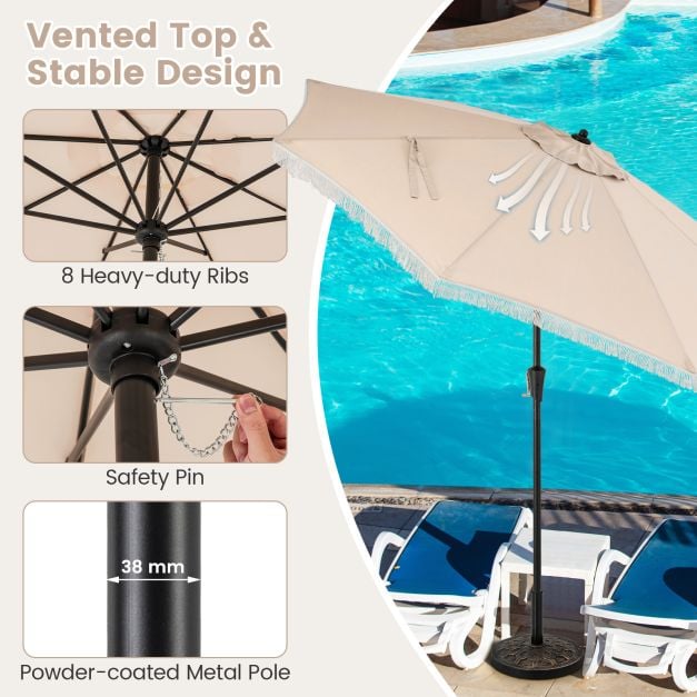 2.8M Patio Umbrella with Crank Handle and Push Button Tilt-Beige