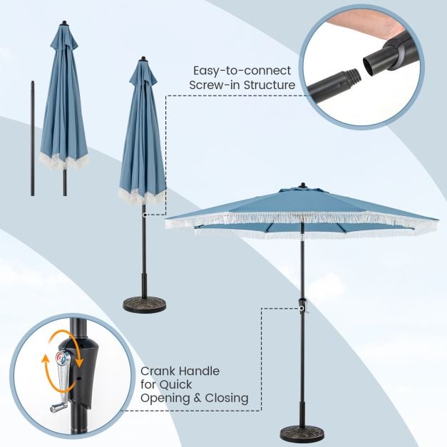 2.8M Patio Umbrella with Crank Handle and Push Button Tilt-Navy