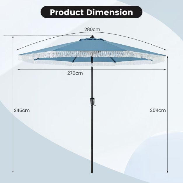 2.8M Patio Umbrella with Crank Handle and Push Button Tilt-Navy