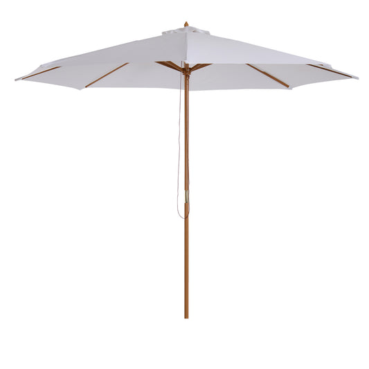 Outsunny 3(m) Garden Parasol, Pulley Operated Patio Umbrella, Wooden Table Market Umbrella with Rope Pulley Mechanism and 8 Ribs, Cream White