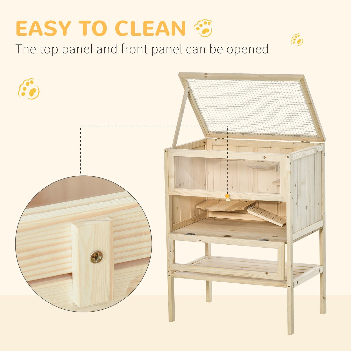 PawHut Wooden Hamster Cage with Storage Shelf, Small Animal Exercise Play House with Openable Top, for Hamsters, Gerbils, 60 x 40 x 80 cm - Natural