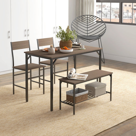 HOMCOM Four-Piece Dining Set, With Table, Chairs and Bench