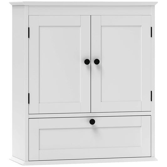 HOMCOM Bathroom Wall Cabinet with Adjustable Shelf and Recessed Doors, White