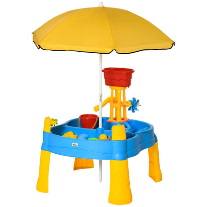 2 in 1 Sand and Water Table w/ Accessories, Adjustable Parasol - Multicoloured