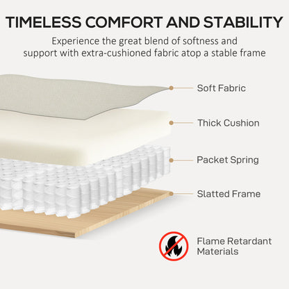 HOMCOM 3 Seater Sofa, Modern Fabric Sofa Couch with Spring Cushion, Rubber Wood Legs, 191cm Upholstered Settee for Living Room, Bedroom, Home Office, Guest Room, Cream White