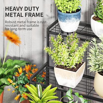 Outsunny Three-Tier Metal Plant Shelf - Black