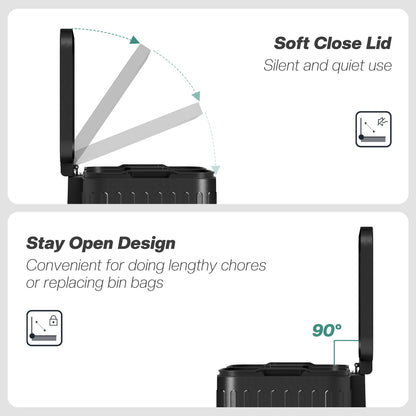 HOMCOM 40L Dual Compartment Rubbish Bin, with Soft-Close Lid - Black