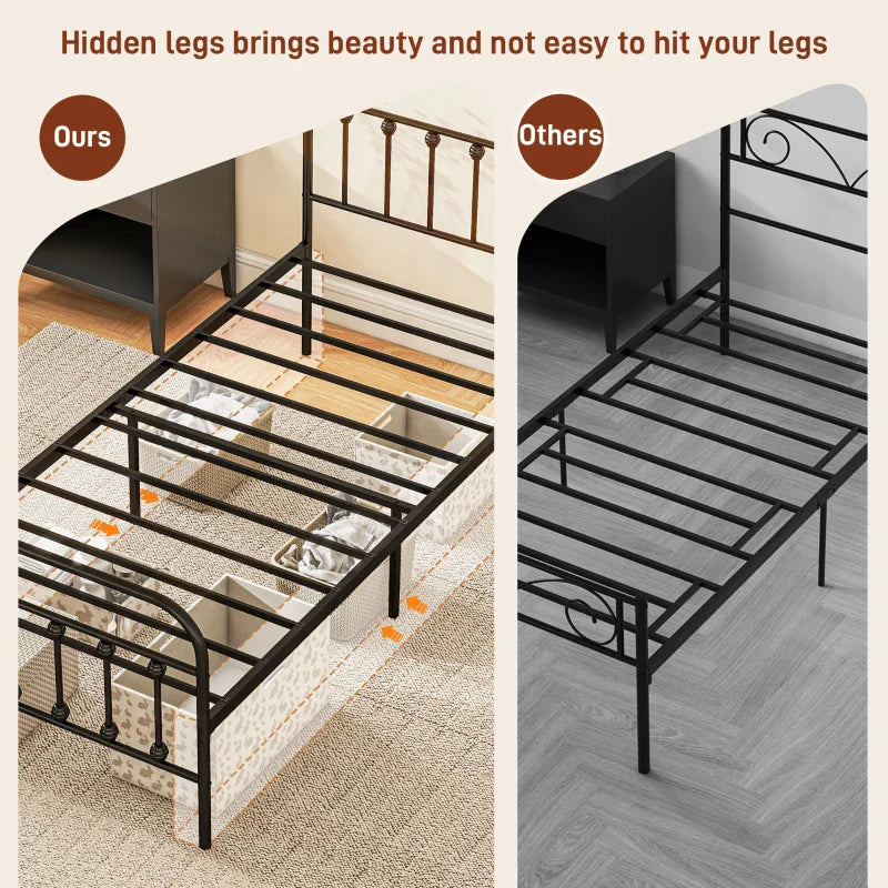 HOMCOM Single Minimalistic Metal Bed Frame - Black