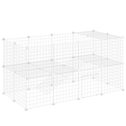PawHut DIY 36 Panel Pet Playpen Metal Wire Fence dla szynszyli, jeży, królików, do użytku wewnątrz i na zewnątrz, biały