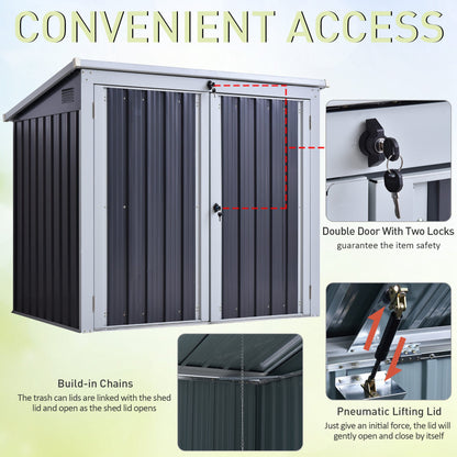 Outsunny 3.2 x 5.1ft Corrugated Steel Two-Bin Storage Shelter - Black