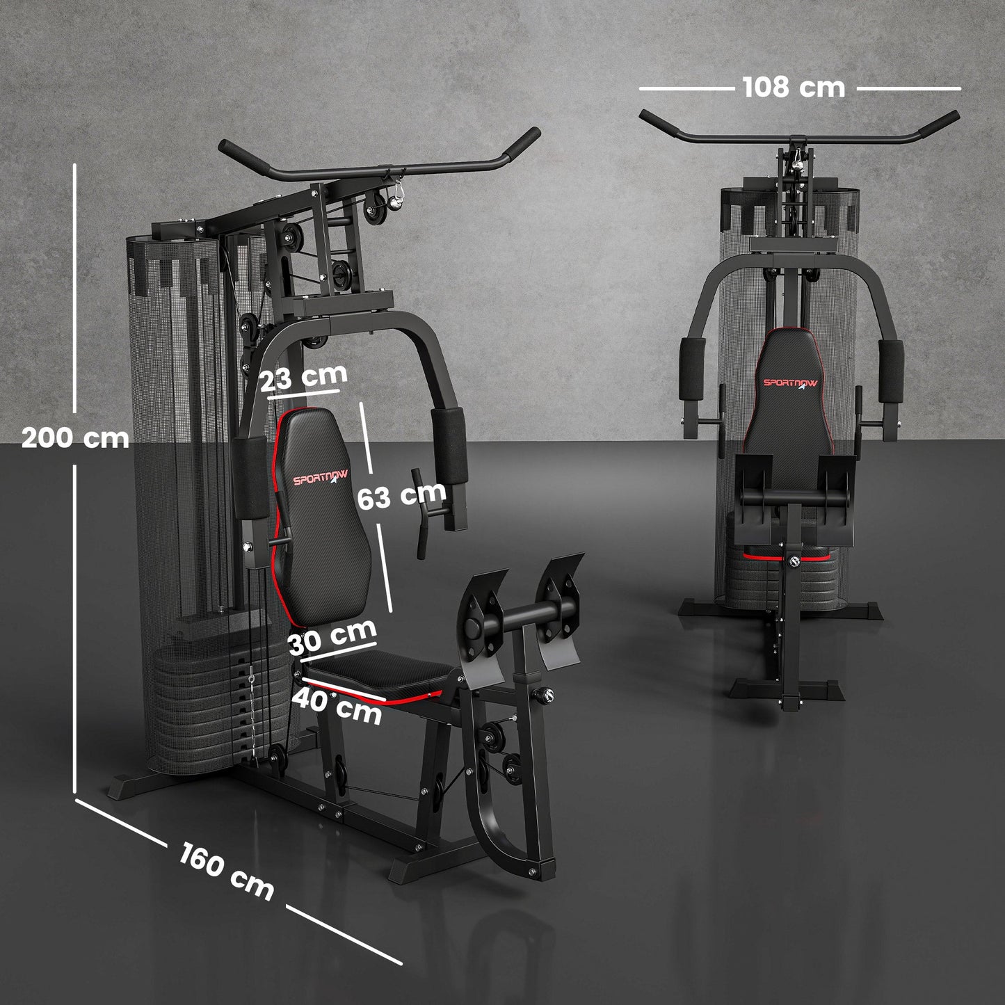 SPORTNOW Weights Machine, Multi Gym with 45kg Weight Stack, Compact Home Gym Leg Press Machine for Full Body Training