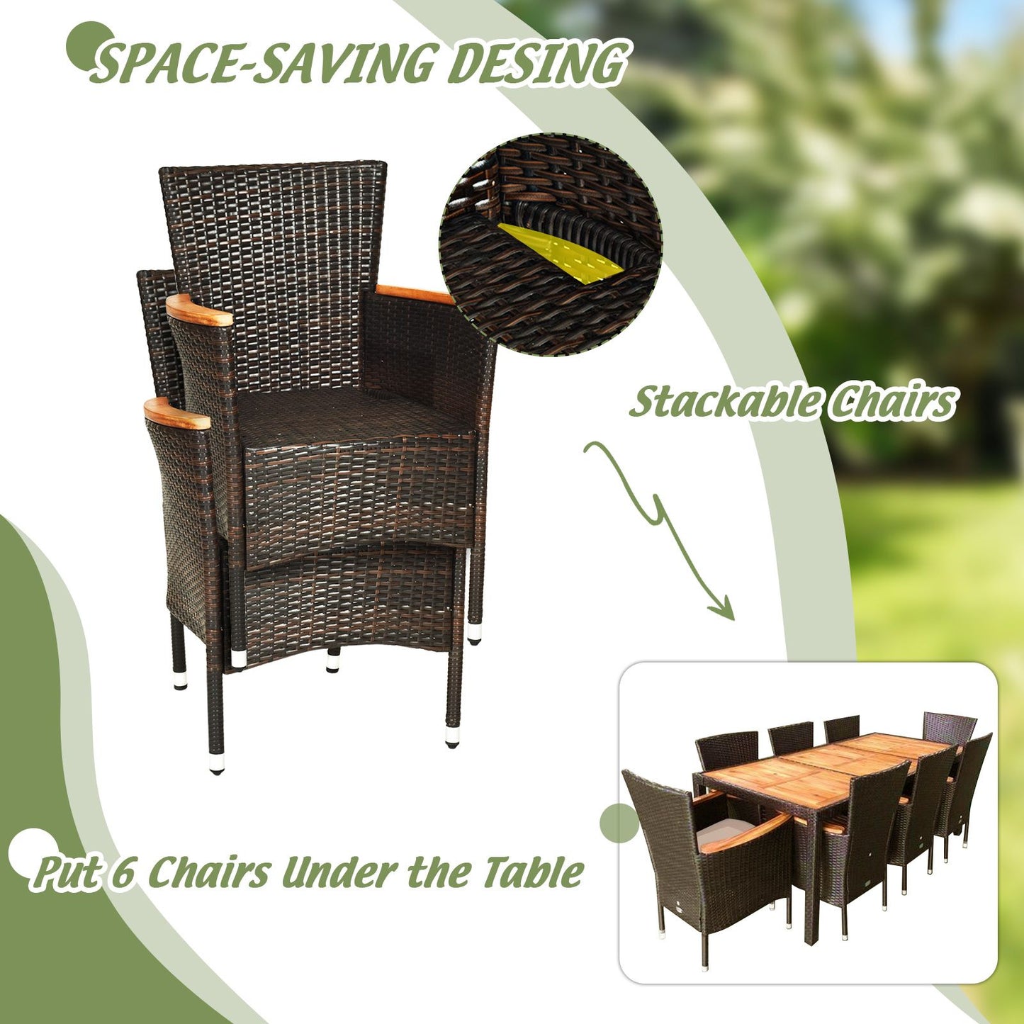 9 Pieces Patio Dining Table and Chairs Set