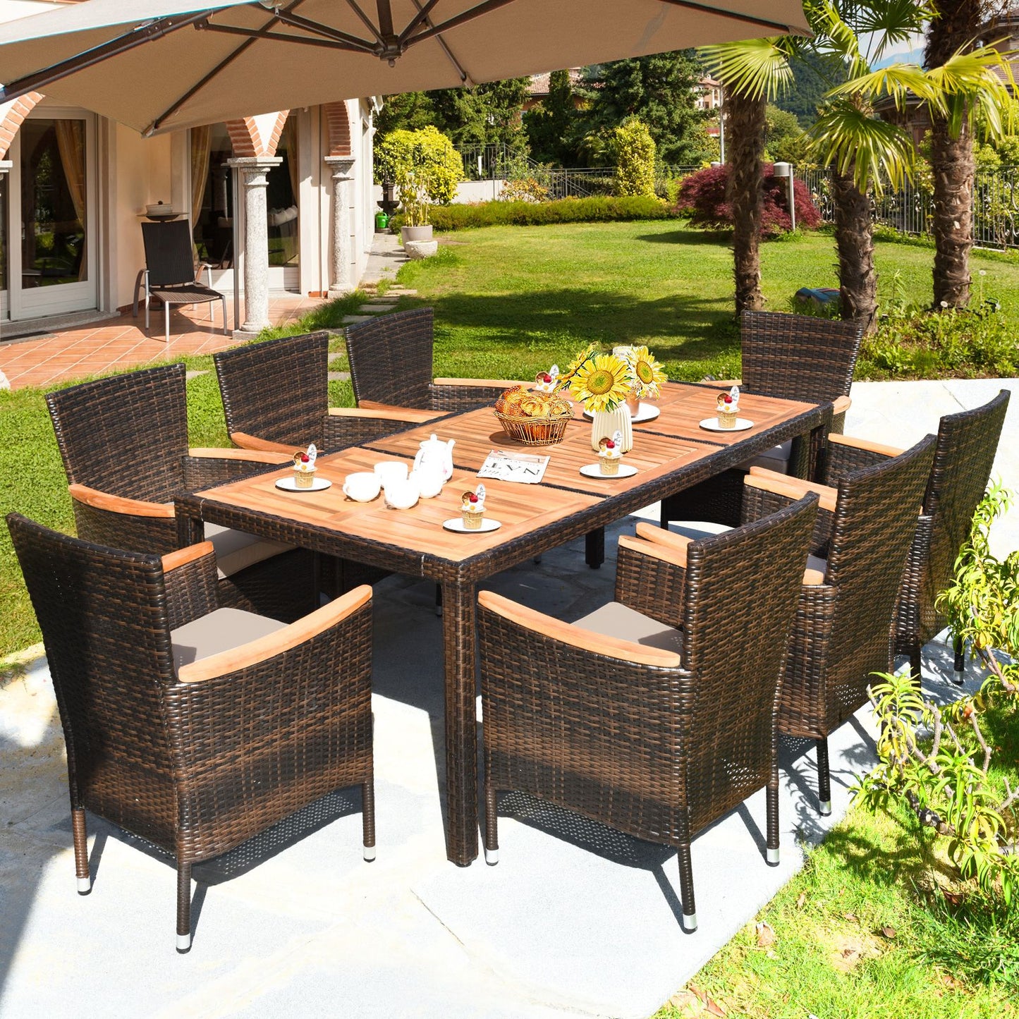 9 Pieces Patio Dining Table and Chairs Set