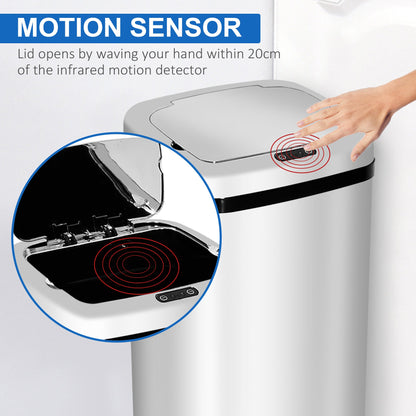 HOMCOM 50L الأشعة تحت الحمراء Touchless استشعار الحركة التلقائي سلة المهملات الفولاذ المقاوم للصدأ سلة المهملات مكتب المنزل