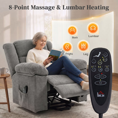 HOMCOM Oversized Riser Recliner Chair with Massage and Heat, Power Lift Recliner for Elderly with Wide Seat and Back, Grey
