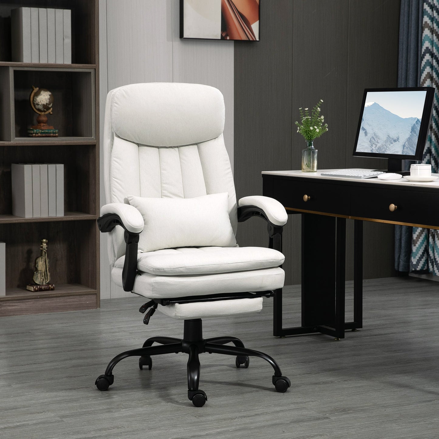 Vinsetto Office Chair, Ergonomic Desk Chair with 6-Point Vibration Massage and Lumbar Heating, Computer Chair with Lumbar Support Pillow, 155¡ Reclining Back and Footrest, Cream White