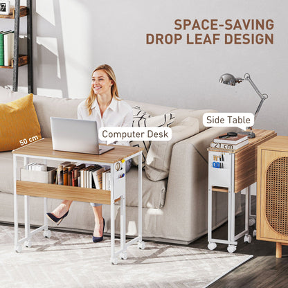 HOMCOM 80 cm Drop Leaf Writing Work Desk - Natural Wood Finish