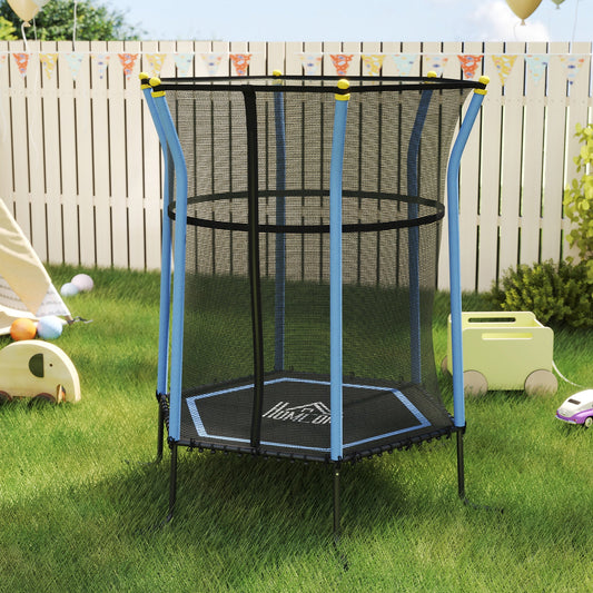 HOMCOM Dziecięca trampolina Mini Bouncer z siatką zabezpieczającą dla dzieci w wieku od 3 do 10 lat - niebieska