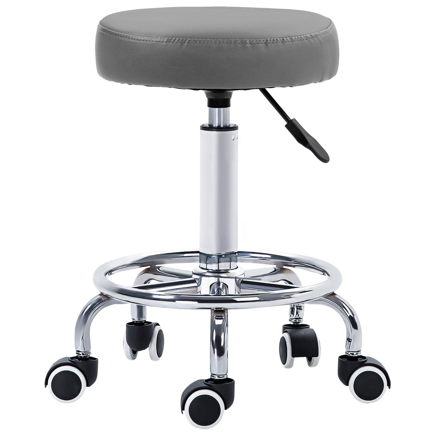 Vinsetto PU Leather Rolling Stool, Height Adjustable Stool Chair with Wheels for Salon, Massage, Spa, Grey