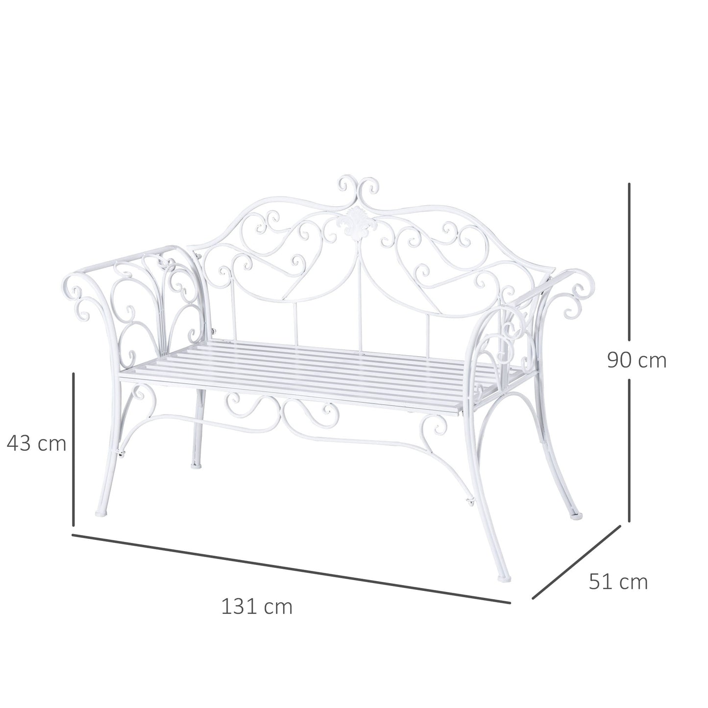 Outsunny Bench Garden Chair Outdoor Indoor Patio 2 Seater Loveseat Metal Furniture White