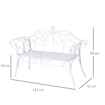 Outsunny Bench Garden Chair Outdoor Indoor Patio 2 Seater Loveseat Metal Furniture White