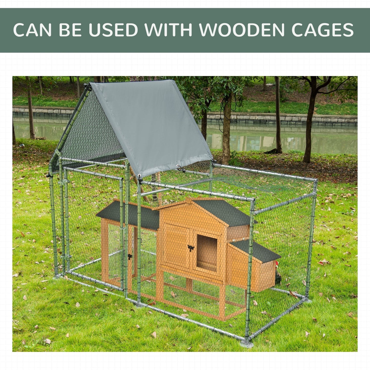 PawHut Walk In Chicken Run، حظيرة دجاج كبيرة مجلفنة، قفص دجاج للدواجن، قفص معدني للأرانب مع غطاء مقاوم للماء لمزرعة الفناء الخلفي الخارجية، غطاء 200 × 105 × 172 سم، 2 1 1.7 م