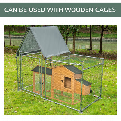 PawHut Walk In Chicken Run، حظيرة دجاج كبيرة مجلفنة، قفص دجاج للدواجن، قفص معدني للأرانب مع غطاء مقاوم للماء لمزرعة الفناء الخلفي الخارجية، غطاء 200 × 105 × 172 سم، 2 1 1.7 م