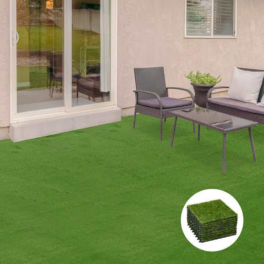 Outsunny 10-Piece Artificial Grass Set in Dark Green, image 2
