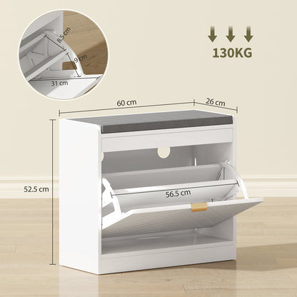 HOMCOM Shoe Storage with Seat, Upholstered Entryway Bench, Shoe Bench with 1 Flip Drawer and 4 Vents for 5 Pairs of Shoes