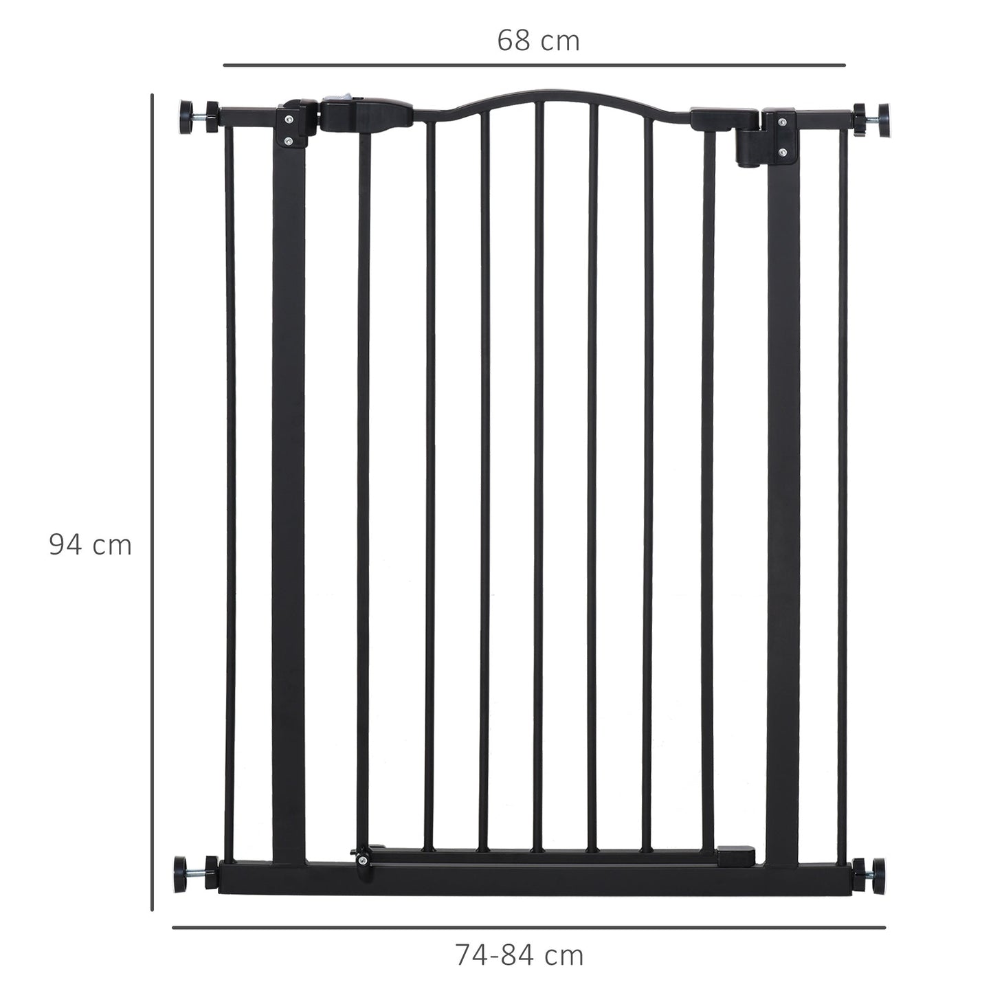 PawHut 74-84cm Adjustable Metal Pet Baby Gate Safety Barrier w/ Auto-Close Door Double Locking Easy-Open Doors Stairs Home Frames Black