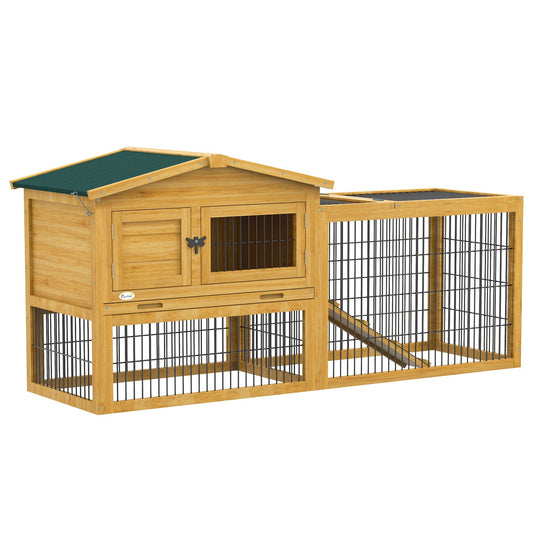 PawHut Wooden Rabbit Hutch with Outdoor Run Yellow