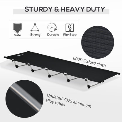 Outsunny Lightweight Camping Bed, Aluminium Portable Camp Cot w/ Strong Support 150kg and Carry Bag for Camping, Black