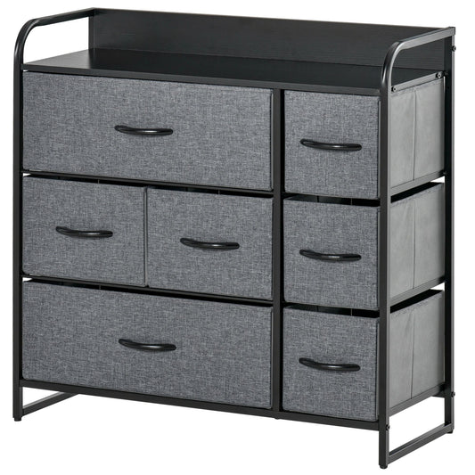HOMCOM Chest of Drawers with 7 Foldable Drawers, 3-Tier Fabric Bedroom Dresser, Clothes Storage Unit for Bedroom, Living Room, Grey