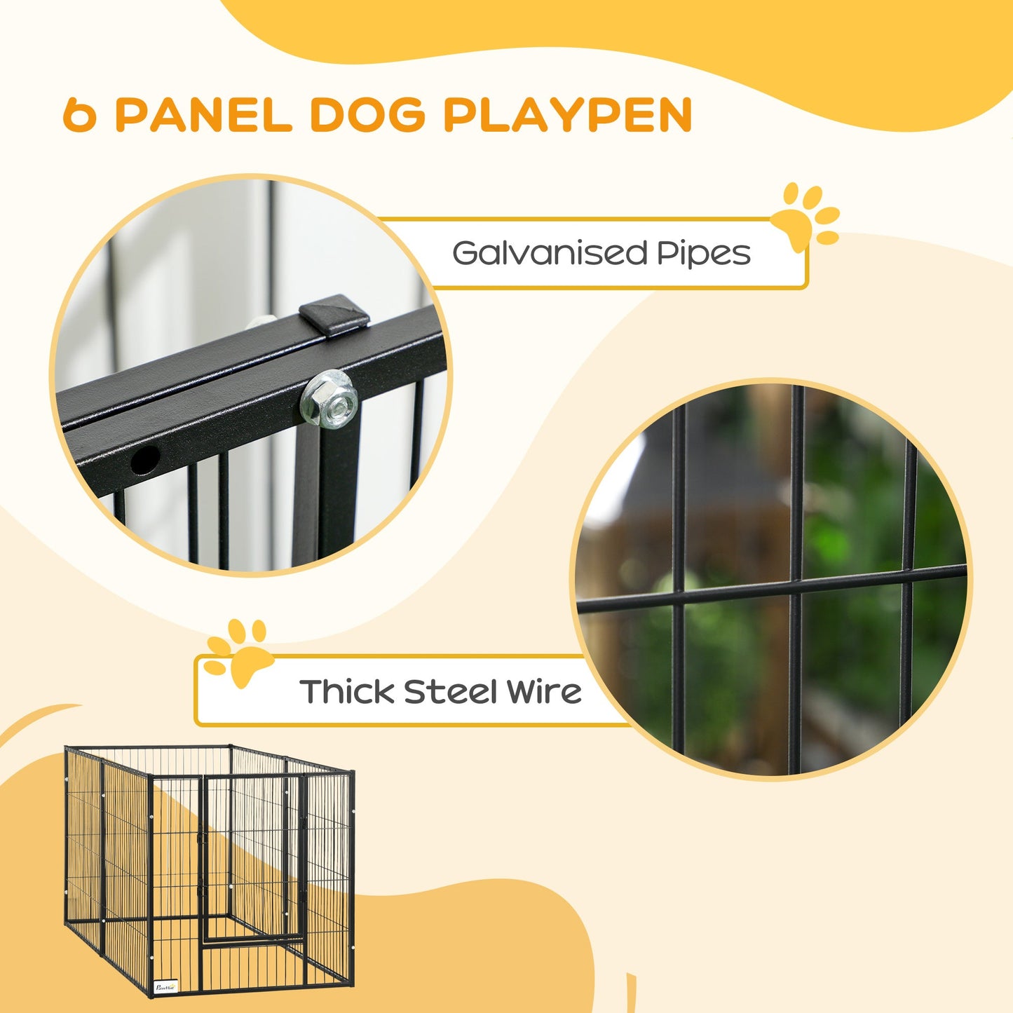 PawHut 82.5-150 x 81cm Heavy Duty Pet Playpen, 6 Panel Exercise Pen for Dogs, with Adjustable Length, for Indoors and Outdoors, Small and Medium Dogs