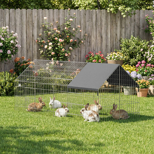 PawHut Rabbit Run with Protective Cover for Small Animals, Chickens, Guinea Pigs, Tortoises, 180 x 75 x 75 cm, Black