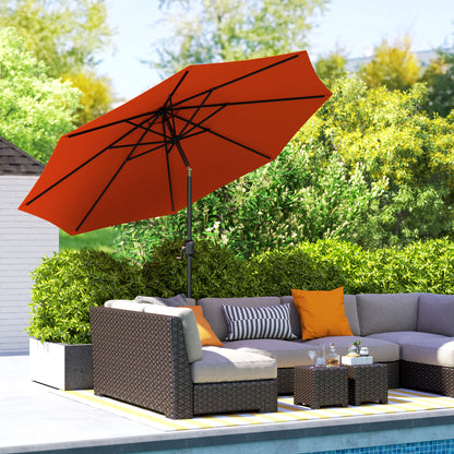 Outsunny 3 m Parasol ogrodowy, zewnętrzny parasol przeciwsłoneczny z 8 żebrami, uchwytem uchylnym i korbowym na balkon, ławka, ogród, pomarańczowy