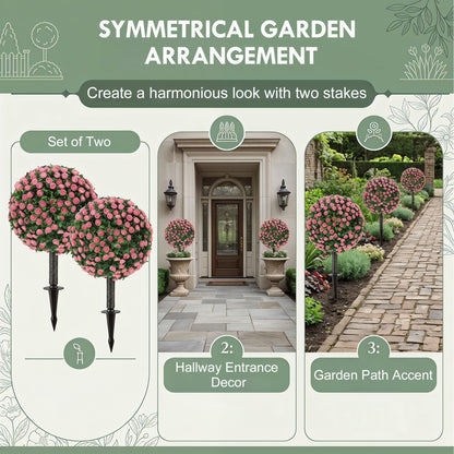 HOMCOM Artificial Rose Topiary UV Resistant, 2-Pack Fake Plants, 55 cm, Pink