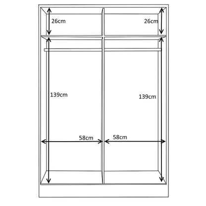 3 Pcs Reflect High Gloss XL 2 Door Sliding Wardrobe Set - Grey & White