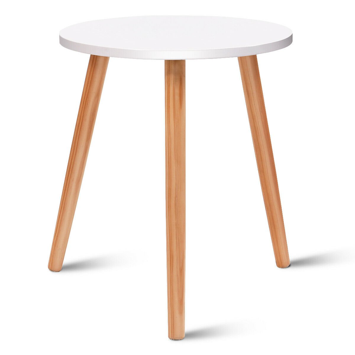 Round Occasional/Side Table with Natural Wood Legs for Home and Office-White