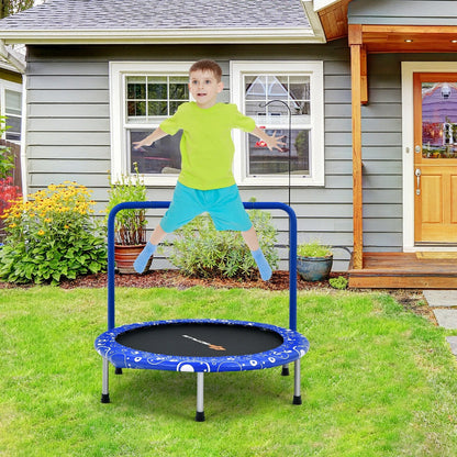 Child's Folding Trampoline with Padded Edge Cover and Full Covered Handle-Blue