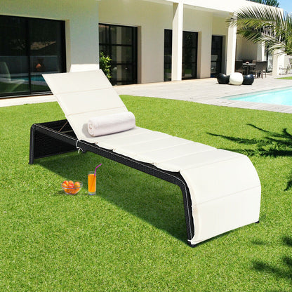 Rattan Sun Lounger with Cushion and Adjustable Feet