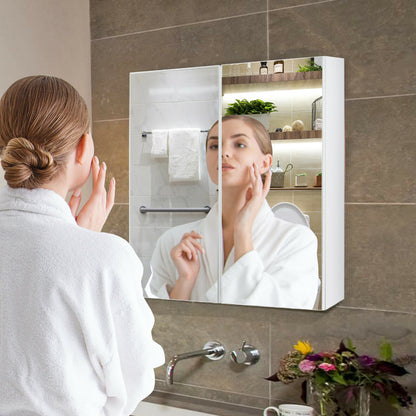 Bathroom Storage Cabinet with Double Mirror Doors