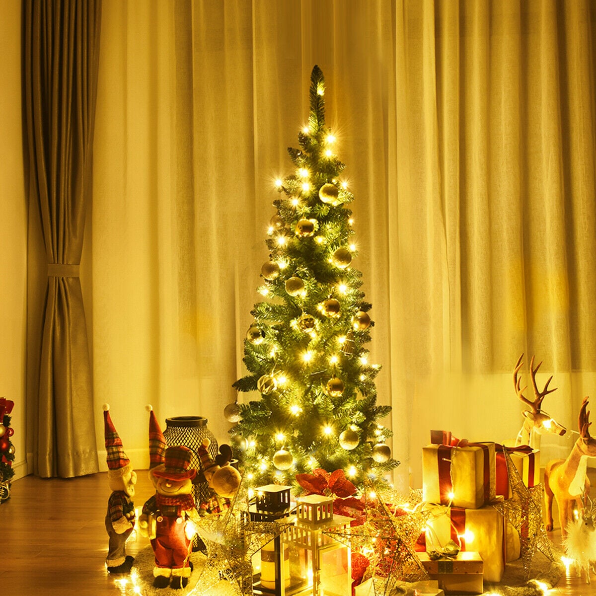 Artificial Pencil Christmas Tree with LED Lights in 3 Sizes-6.5FT