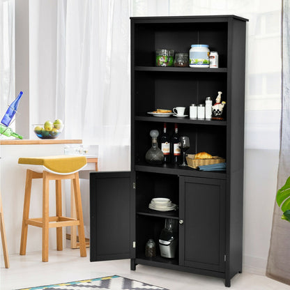 Wooden Tall Bookcase with 3-Tier Storage Cabinet-Black