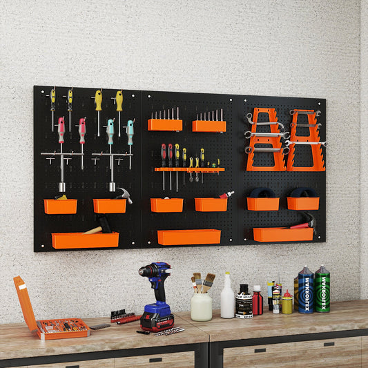 9-Bin Parts Rack Organizer with Hammer Racks for Garage-Orange