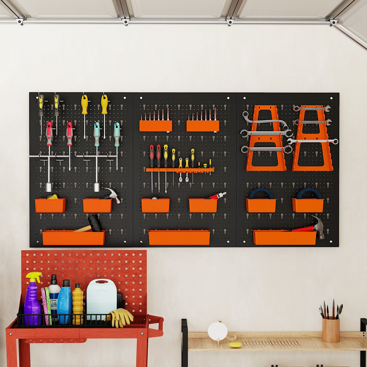 9-Bin Parts Rack Organizer with Hammer Racks for Garage-Orange